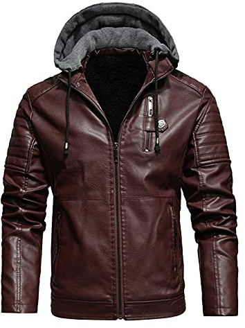 Genérico Chaqueta Bomber Hombre - Abrigo Corto De Talla Grande con Cremallera De Terciopelo para Hombre Prendas De Vestir De Cuero con Capucha para Ocio Chaqueta Cálida para Exteriores
