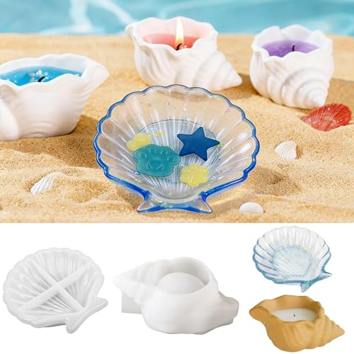 Moldes de silicona de animales marinos, 2 unidades, molde de silicona en forma de concha, moldes de silicona 3D, conchas, estrellas de mar, molde de conchas, molde de silicona, molde de yeso para