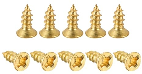 TA-VIGOR M2 Small Phillips Brass Wood Screws 6mm, Cross Flat Head Gold Plated Self Tapping Screw for Wood, Dollhouse, Jewelry Box, Guitar & Miniature Furniture 200pc