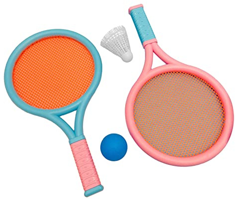 KIMISS Badmintonracket för Barn - Slitstarka Tennisracketar för Barn med 2 Mjuka Bollar - Halksäker, Bärbar, Perfekt för Sport (Blå Rosa)