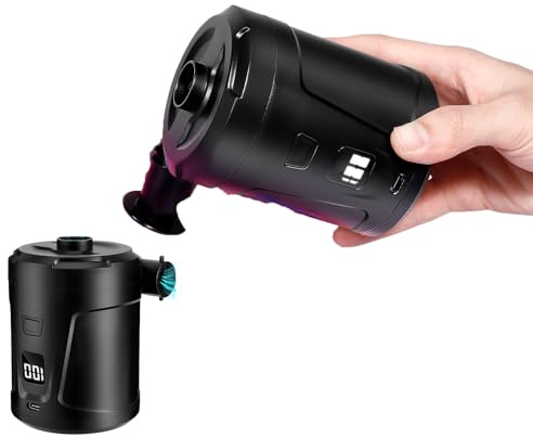 Elektrische Luftpumpe, 5200mAh Wiederaufladbare Akku Luftpumpe, Schnell Inflator mit 4 Luftdüsen, Mini Elektrischer Inflator für Camping, Schlauchboot, Luftmatratze, Planschbecken und Schwimmring