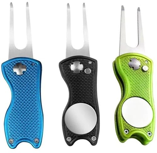 EXQUMAX 3 PCS Golf Divot Repair Tool, Pitch Mark Repair Tool With Ball Marker Pop Up Button, Golf Pitch Repairer Lightweight Pitch Fork For Green Golf Accessories Golfers Beginners