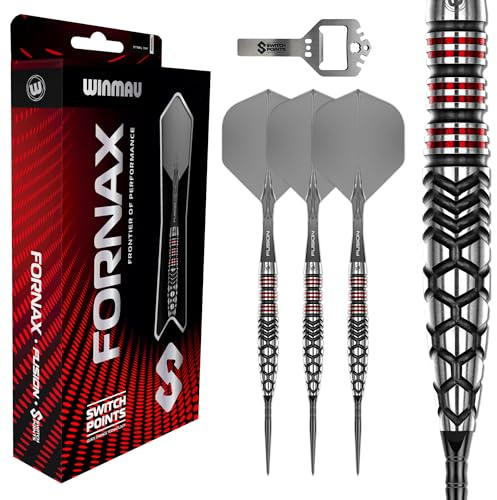 WINMAU Dartpfeile Fornax Series | 90% Tungsten Darts Set | Switch Point Tech | Steeldarts | 2X Austauschbare Punkte Schnellwechselsystem | Tapered/Parallel/Torpedo Fässer | 21g, 22g, 23g, 24g & 25g