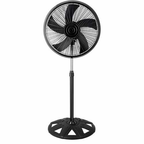 Ventilador de Pie Silencioso 65W – 45 dB en Velocidad 1, 5 Aspas Transparentes, Ø50 cm, 3 Velocidades, Oscilante y Orientable, Altura Regulable 104–130 cm, Base Estable, Fijo y Rotatorio, Negro