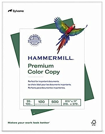 Hammermill Printer Paper, Premium Color 28 lb Copy Paper, 8.5 x 11-1 Ream (500 Sheets) - 100 Bright, Made in the USA, 102467R