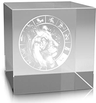 VIP-LASER 3D Glaswürfel I Motiv: Löwe I mit Sternzeichen Horoskop Gravur Geschenk zu Geburtstag Weihnachten!