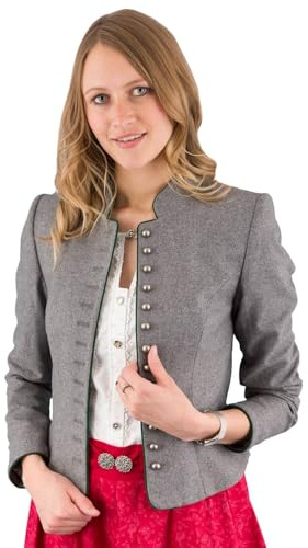 Hammerschmid Traditionell jacka, Gmund, grå, elegant kostymjankare för kvinnor, festlig kostymkavaj för Dirndl eller traditionell kjol, lodenjacka med knappar, ståkrage, skott, 73736, 42