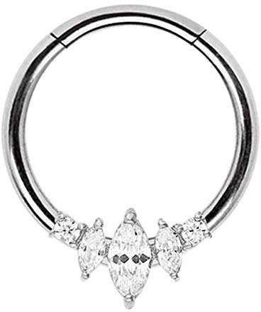 Modern Nature Piercingschmuck Piercing Smooth Segment Ring Clicker 316l Stahl 1,2 x 8 mm mit ovalen Steinen