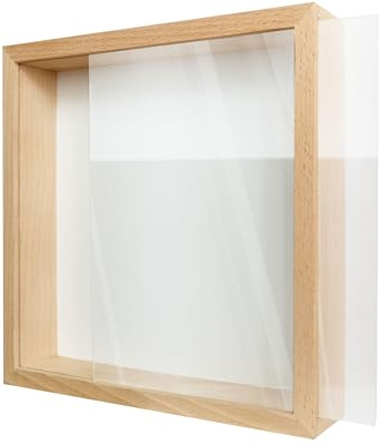 Demiriola' tiefer 3D BILDERRAHMEN | Buche-Natur-Weiß | 25x25x5Cm | Holz/Glas (Acryl) | Objektbilderrahmen zum befüllen | Garantie