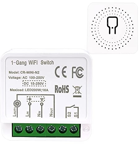 COLOROCK Mini interruptor de luz inteligente, módulo de disyuntor, interruptor WiFi CA/CC controlado por la aplicación Smart Life/Tuya, compatible con Alexa Echo y Google Home, compatible con 1 o 2