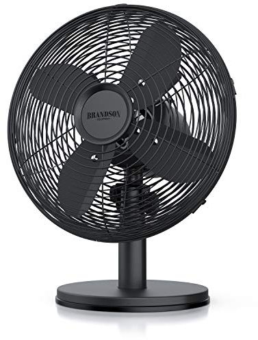 Brandson - Tischventilator Design Retro - Ventilator mit 3 Geschwindigkeitsstufen - mobiler Lüfter - Oszillation 80°, Neigungswinkel ca. 40° - Robustes Voll-Metallgehäuse - Blackline