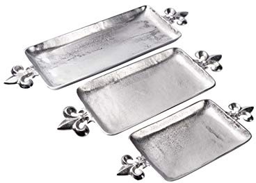 MichaelNoll Tablett Lilie - Servierbrett Servierplatte Aluminium Silber - Serviertablett aus Metall - Silbertablett - Dekotablett - 48 cm, 60 cm oder 72 cm (72x24x7 cm)