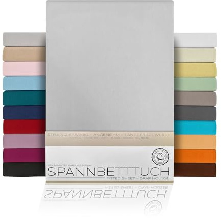 Beautex Spannbettlaken Jersey Baumwolle Standard 160x200x30 cm Hellgrau | atmungsaktiv, hautfreundlich, rundum elastisch, perfekte Passform, formstabil, 160 g/m², pflegeleicht, viele Farben
