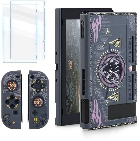 RHOTALL Hard Shell Compatible with Nintendo Switch for Legend of Zelda Style, Protective Case Set for Switch and Grip Controller with 2 Screen Protector and 2 Theme Thumb Caps