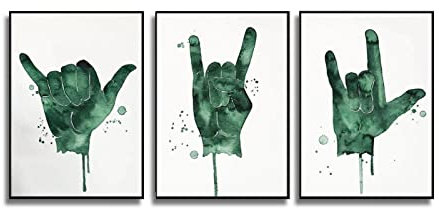 LXWWW Modular Picture Print Green Language Sign Posters Peace I Love You Canvas Wall Art Home Decoration (40x50cm/15.7×19.7inch)×3pcs frame