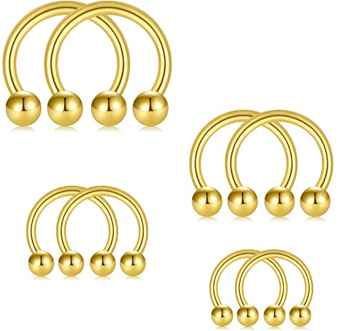 Longita 16G Hufeisen Septum Piercing 8 Stück Chirurgenstahl Nasenpiercing Septum Nase Piercing Septum Ring Innen 6-12MM Gold Septum Ring