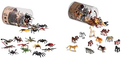 Terra 60-teilig Tierfiguren Sammlung Insekten und Spinnen Spielzeug Set & Tierfiguren Sammlung Wildtiere Spielzeug Set – Löwe, Tiger, Zebra, Nilpferd, Elefant, Elch, Kamel und mehr – ab 3 Jahren