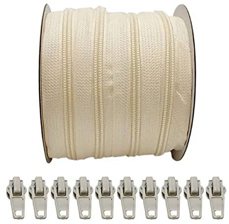 3M / Rollo de Cremallera Continua de Nylon 3#, con 5 Cursores Automaticos, Deslizadores Automaticos, Tiradores de Metal, Para Ropa, Tela, Costura, Manualidades, Coser, 3# (3M, 103)