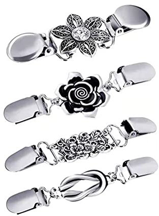 Pinces à Pull, Pince à Cardigan, Shawl Clip Vintage, Rétro Châle Vintage Cardigan Collier Robe Chemise Broche Clips pour Femmes Filles Portant, 4 Styles