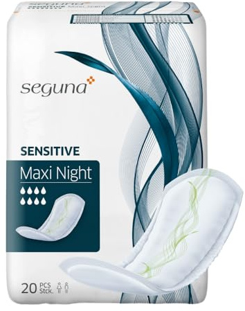 SEGUNA Sensitive Maxi Night, Inkontinenzeinlagen für die Nacht, Frauen & Männer, Einlagen bei mittlerer Inkontinenz & Blasenschwäche (Beutel 20 Stück)