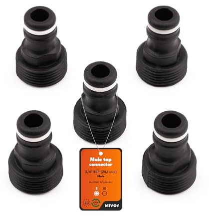 Mivos 5 connettori per rubinetti con filettatura interna da 3/4 pollici BSP (24,1 mm) – Attacco per rubinetto con attacco rapido per tubo da giardino – Realizzato in plastica riciclata al 90%