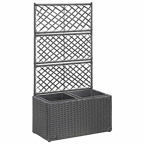CIADAZ Hochbeet mit Rankgitter 2 Töpfe, Pflanzkübel, Kräuterbeet, Hochbeete-kit, Pflanztrog, Vertikalbeet, Pflanzgefäße, Pflanzencontainer, 58×30×107cm Poly Rattan Schwarz