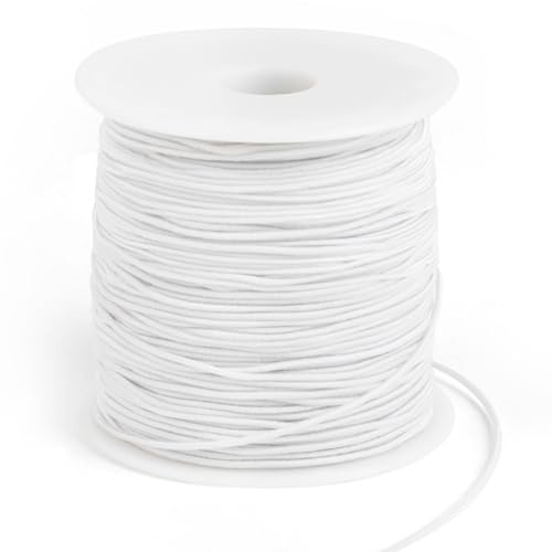 LOMIMOS Cordon élastique Blanc,1MM*100M Fil Rouleau de Cordon Elastique par Rouleau,Cordon d'Artisanat Fil pour Bricolage Artisanat Bracelet Collier et des Cheveux