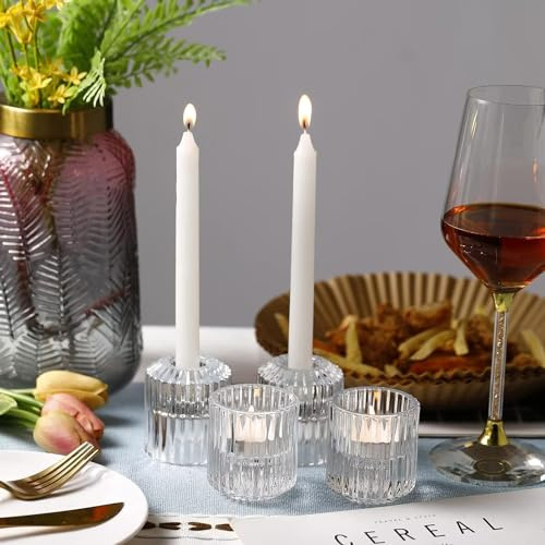 Glas-Kerzenhalter, Teelicht-Kerzenhalter 2 in 1 Set von 4 Stück für Hochzeit, Kirche, Weihnachten, Geburtstag Party, Geschenk, Schlafzimmer Dekoration