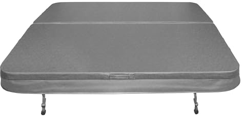 Hot Tub Cover Spa Lid 220cm x 220cm Square Grey Hard Top Weatherproof PVC Leather Foam 25KG/m3 Density Galvanised C-Channel UV Mildew Flame Resistant 4 x Lock Down Straps With Keys 6 x Lifting Handles
