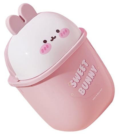 PRETYZOOM Papelera De Escritorio Mini Con Tapa Diseño De Conejo Plástico Conveniente Adecuado Para Oficina y Dormitorio Cesto De Basura Compacto