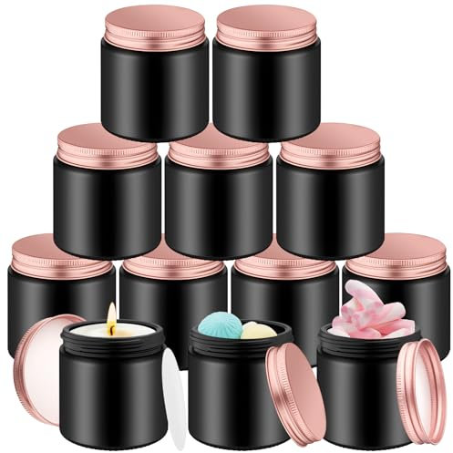 Tioncy 12 Pcs 4oz Empty Cosmetic Container Glass Candles Jars with Rose Gold Lids 100ml Round Small Candle Making Mason Canning Jar for Sample Powder Liquid Camping Travel Storage(Black)