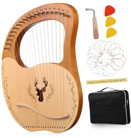 BESTonZON Lyra-harfe für Anfänger 19-saitiges Musikinstrument Stimmschlüsseltasche Leicht Zu Spielendes Harfenset
