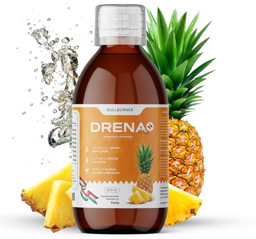 Drenante Donna Brucia Grassi Anticellulite Gambe Detox Depurativo Fegato e Intestino Pancia Piatta e Peso Forma Gusto Ananas 500 ml Made in Italy