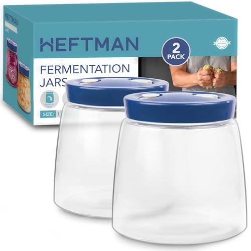 HEFTMAN Gärglas mit 1-Wege-Luftablassöffnung – 1 Liter, 2 Stück – ideal für die sichere Gärung für Kefir, Kimchi, Sauerkraut, Sauerkraut, Sauerteigstarter, Haferflocken über Nacht – Gärgläser x 2