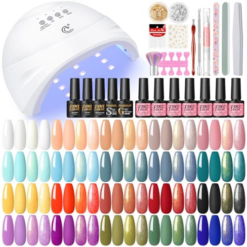 PEACECOLOR UV Nagellack Set mit UV Lampe, 20 Farben Nagelset Gelnägel Starterset Gel Nagellack Set mit Base Coat Top Coat Gel Nägel Selber Starterset