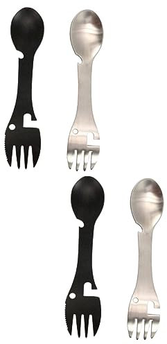 KITANDOVE 4stücke Camping Spork Multifunktionale Leichte Outdoor- - Rostfreiem Für Camping Wandern Und Schwarz Silber