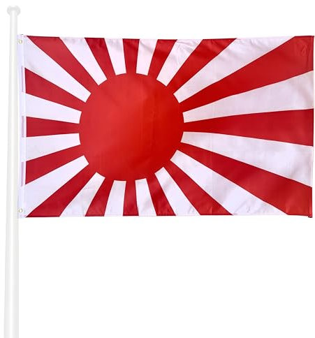 Bandiera del sole Levante Kyokujitsuki 150 x 90 cm con occhielli metallici per un facile montaggio Stampa durevole resistente ai raggi UV e vento leggero Decorativa ispirata all'esercito imperiale