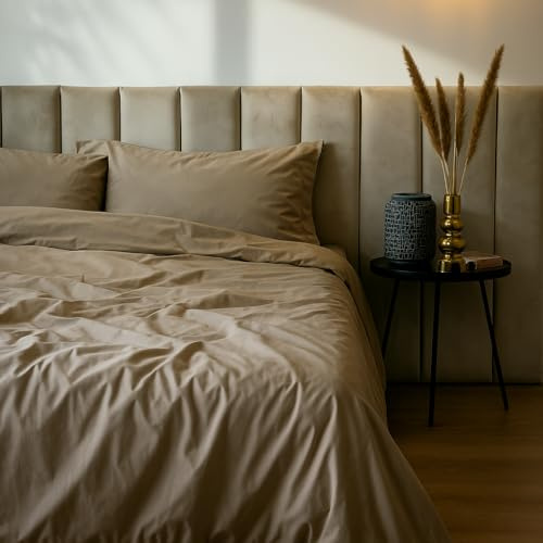 BLUMIS® Bettwäsche Baumwolle 2teilig| Perkal Bettwäsche Set 100% Baumwolle, Öko-Tex Zertifiziert, hochwertig, ganzjährig (Beige, 135 x 200 cm | 40 x 80 cm)