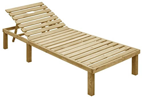 HETFTJN Relaxsessel Garten Relax Sonnenliege Gartenstuhl Saunaliege - Sonnenliege mit Grauer Karomuster-Auflage Kiefer Imprägniert für Garten Balkon Camping Outdoor