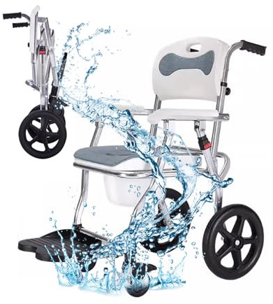Sedia da Bagno Pieghevole con Braccioli e Schienale, Sedia da Toilette Mobile per Doccia con Ruote Bloccabili - Vasino Pieghevole - Sedia a Rotelle da Comodino da Comodino per Anziani