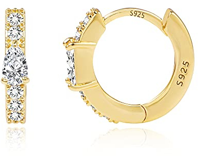 14K Gold Creolen Ohrringe Damen Glitzer Glänzend Zirkon Runde Creolen