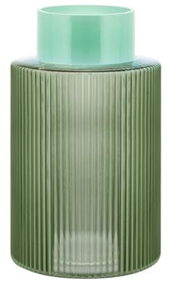 REMEMBER Glasvase Groove L Green - 2-farbige Vase mit geriffeltem Vasenkörper - 24 cm, ø 15 cm