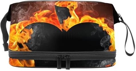 Spades Card in Fire Flames Double Layer Cosmetic Bag for Women and Girls, Travel Toiletry Bag Makeup Handy Pouch Organiser Bag with Brush Compartment