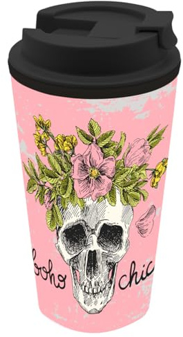 Gedalabels Coffee to go Becher Skull bohochic 400ml | Totenkopf | Halloween | Blumen | chic | PP | Kaffee | Tee | Kakao | Kaffeebecher | rosa | Mehrwegbecher