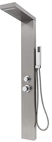 Homewell Duschsäule mit Handbrause, abnehmbare Oberseite, gebürsteter Edelstahl, Silikondüse zur Vermeidung von Verstopfungen (Dunkelgrau)
