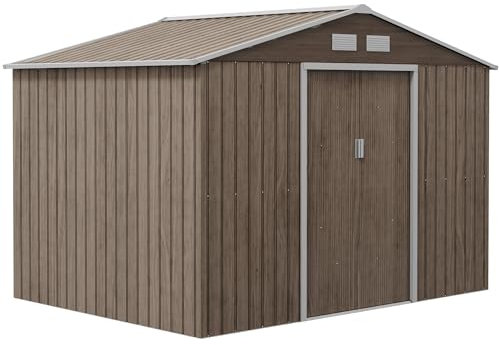 Outsunny Abri de jardin 4,9 m², abri de jardin avec toit à une pente, porte coulissante, fondations, 277 x 195 x 192 cm, abri de jardin en acier galvanisé, résistant aux intempéries, pour le jardin,