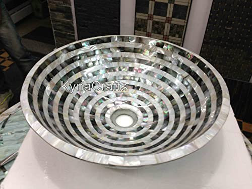 Fregadero de concha de abulón, lavabo de piedras preciosas, cuenco de lavado de manos de madre perla, fregadero de cocina de aspecto real, fregadero decorativo para baño, 15 x 15 pulgadas