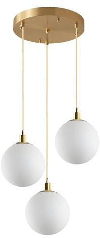ZTTECH Glass Pendant Light Modern Minimalist 3 Light Globe Cluster 15cm/5.9 Hanging Lamp Adjustable Height Brass Base White Frosted Glass for Kitchen Island Dining Room