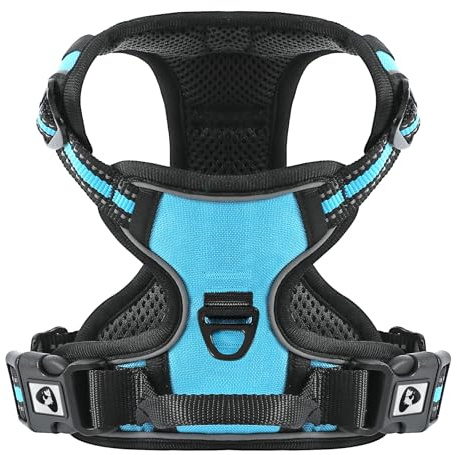 COMSLE Arnes Perro Grande Mediano Pequeño, Arnes Antitirones Antiescape Perro Forma de H Acolchado Ajustable, Arnés Perro Reflecantes Cómodo Transpirable, Azul, M