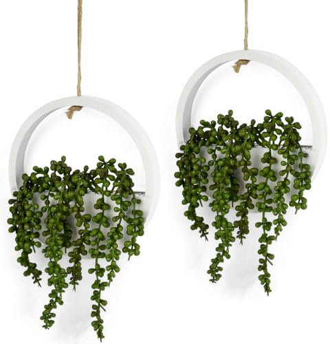 CENBEN 2 Pack Hanging Plant Artificial Succulents, Fake String of Pearls Plant in Pot, 12.2'' Decor Fake Plants Hanging Artificial Plants for Indoor Outdoor Wall Decor